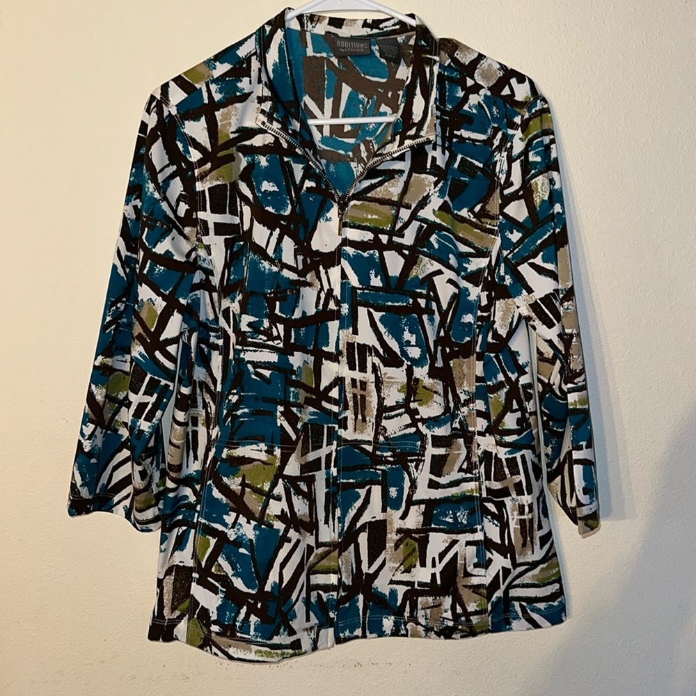 ADDITIONS By CHICOS Womens Zip Up Shacket With Side Pockets Size 2